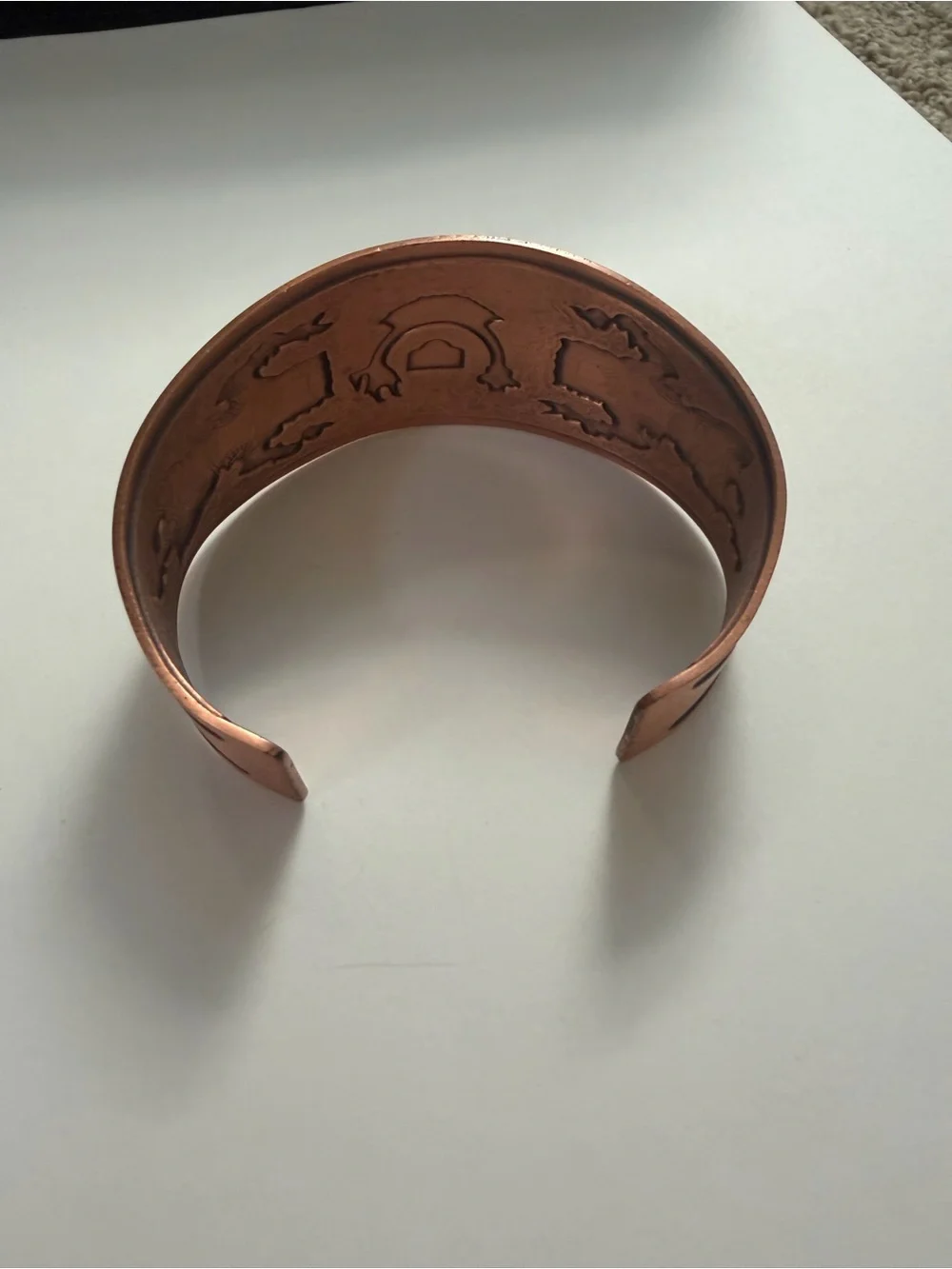 Stamped Genuine Copper and Black Men's Etched Cuff Bracelet